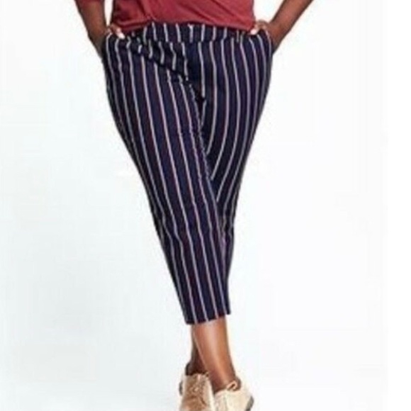 Old Navy Harper Mid Rise Stovepipe Red White Blue Striped Ankle Pants 6 - Picture 1 of 12